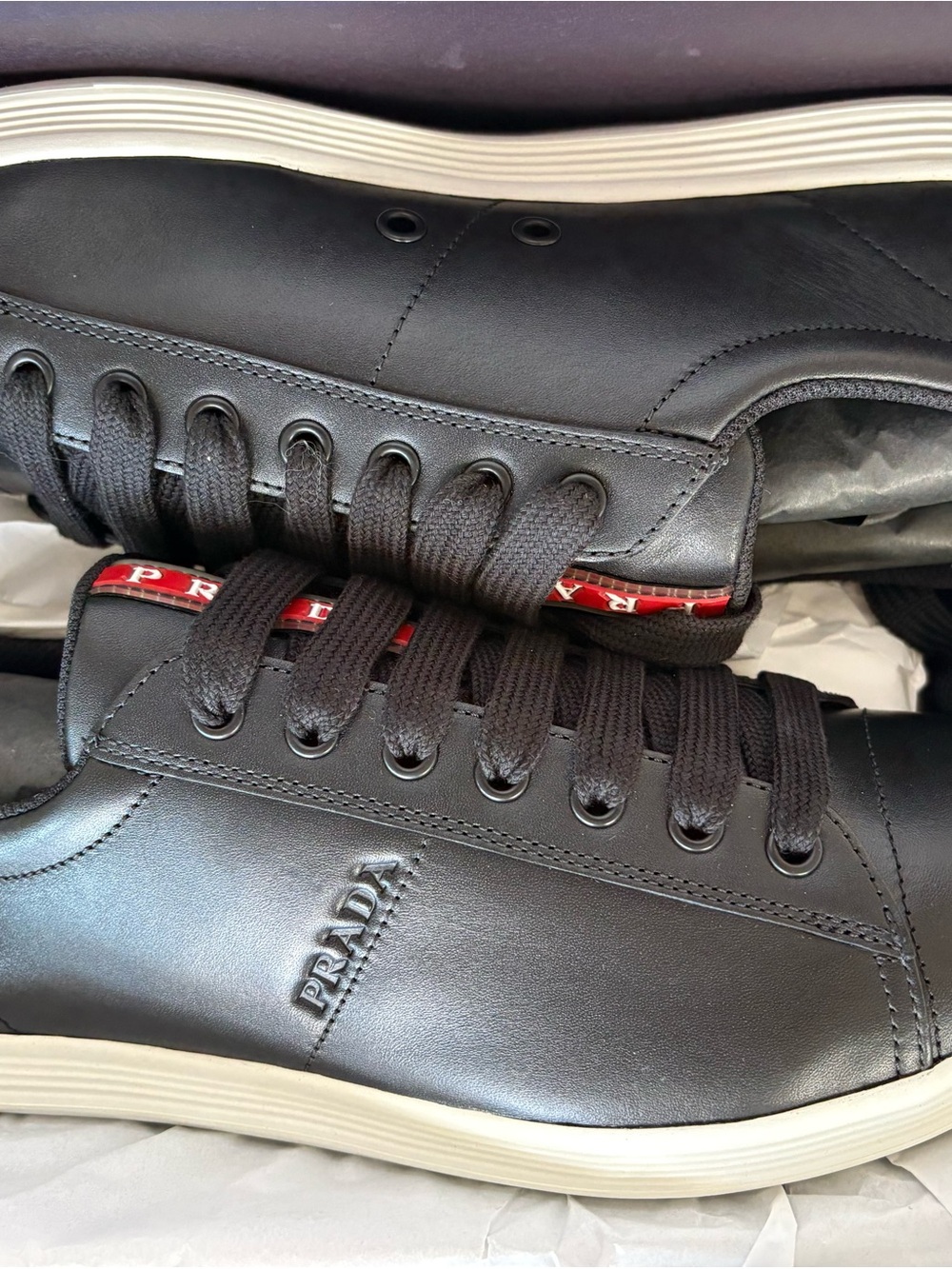 Prada Men’s Black and White Leather Sneakers - Picture 2 of 8